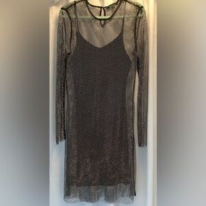 WHBM Black Rhinestone Long Sleeve Dress